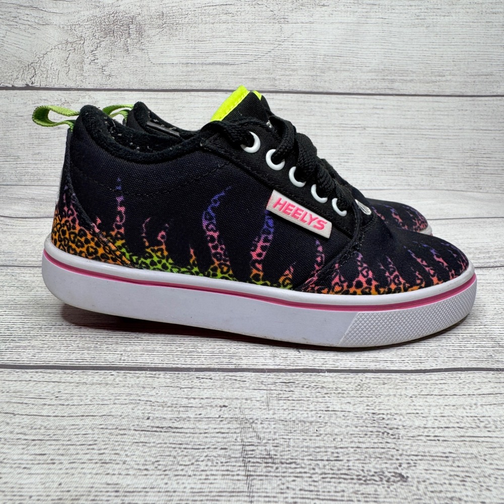 Kids Heelys Black Leopard Flame Print‎ Lace Up Roller Shoes Size 13C